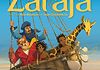 Zwei Männer, zwei Kinder und eine Giraffe sitzen in einem Heißluftballon